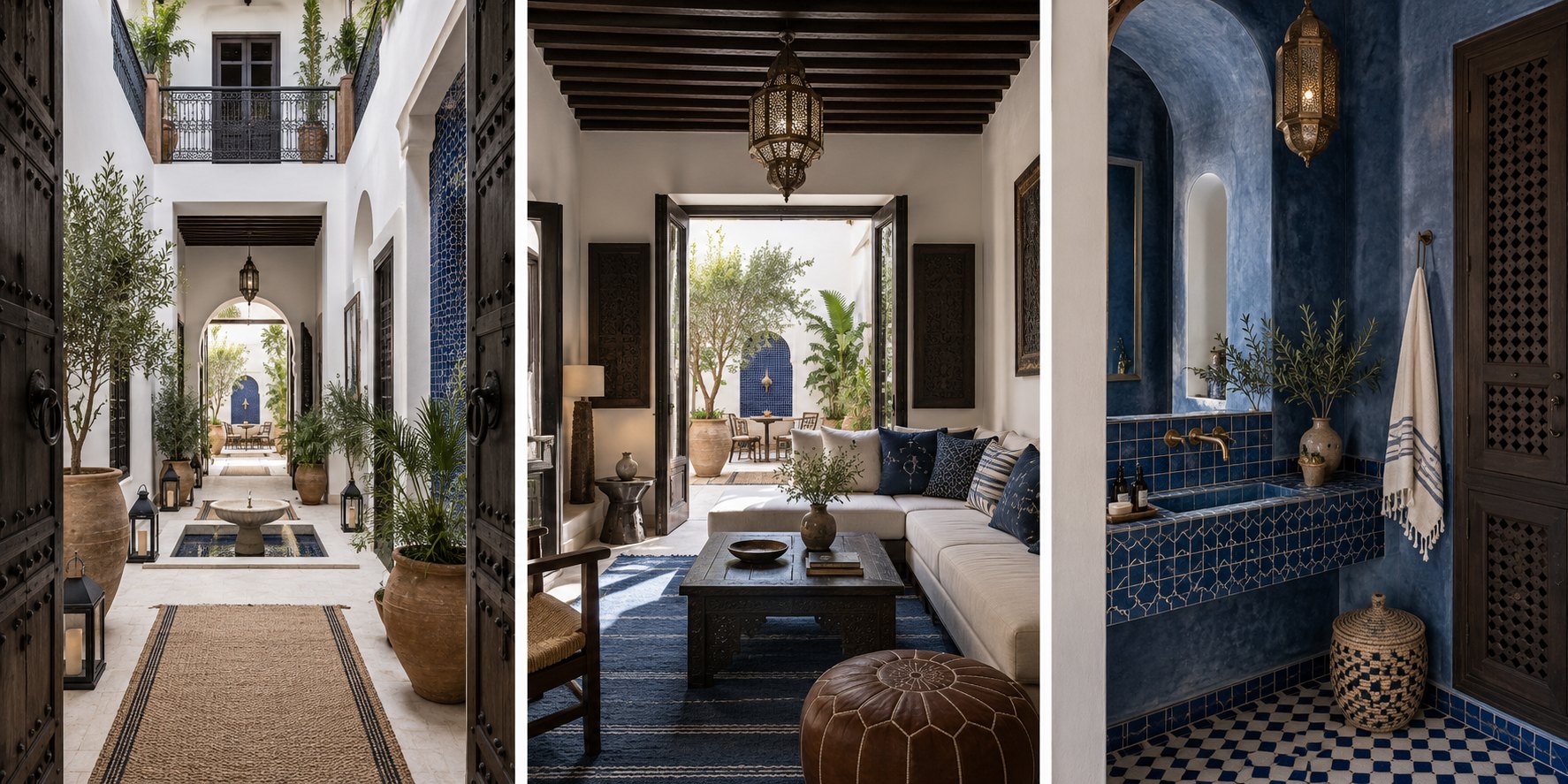 Illustration conceptuelle générée par IA : ambiance du Riad Double patio