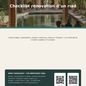 Checklist rénovation d’un riad à Taroudant – Guide pratique 2026