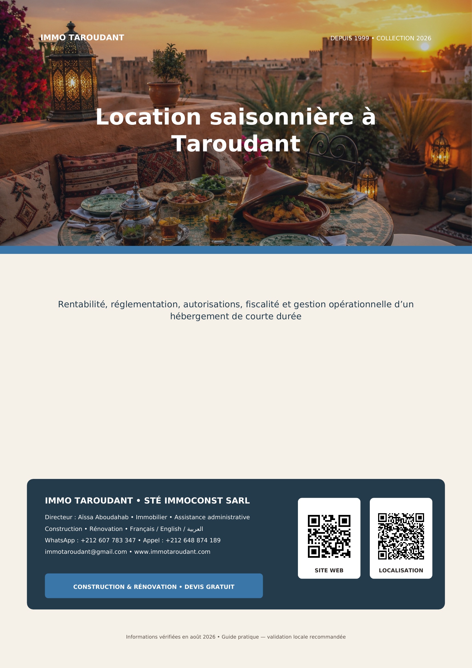 Location saisonnière à Taroudant – Rentabilité, réglementation et gestion