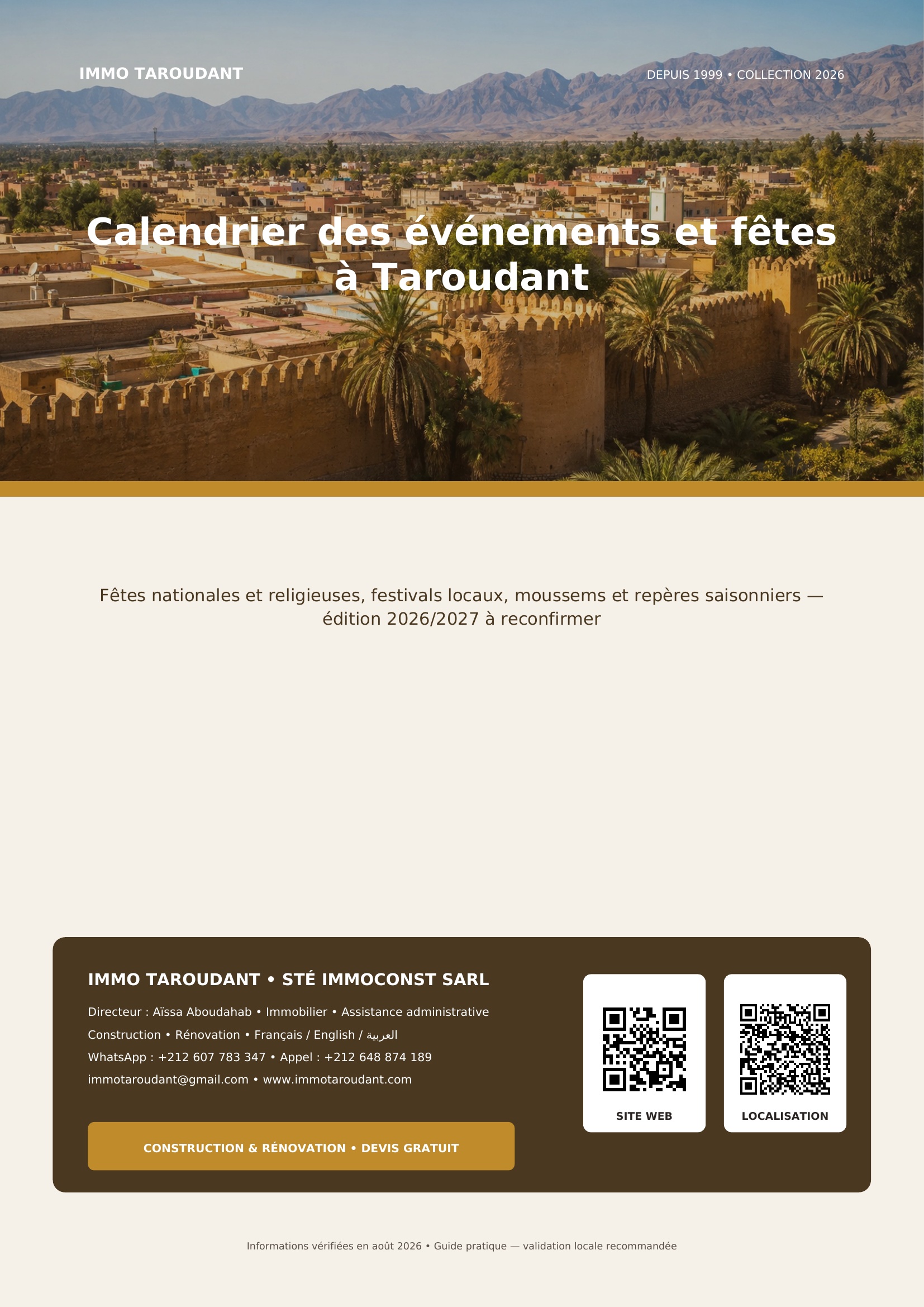 Calendrier des événements et fêtes à Taroudant 2026–2027